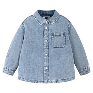 迷你巴拉巴拉男童羽绒服儿童翻领牛仔衬衫宝宝外套2025冬新品