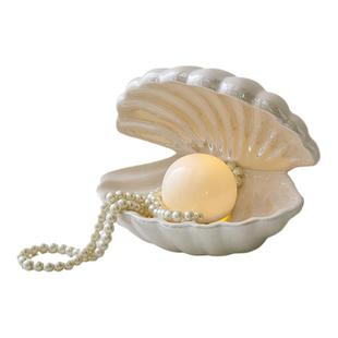 珍珠贝壳小夜灯摆件装饰品首饰项链收纳盘拍摄道具拍照软装高级感