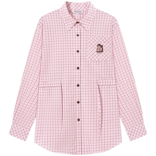 TeenieWeenie小熊女装衬衫2025秋季新款清新少女轻薄舒适格纹衬衣