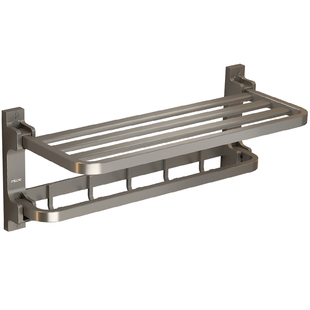 四季沐歌浴室置物架免打孔网篮折叠卫生间毛巾架太空铝厕所浴巾架