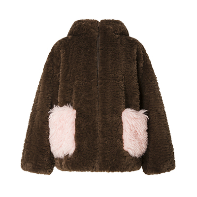 草莓小兔Uena咖粉撞色环保皮草