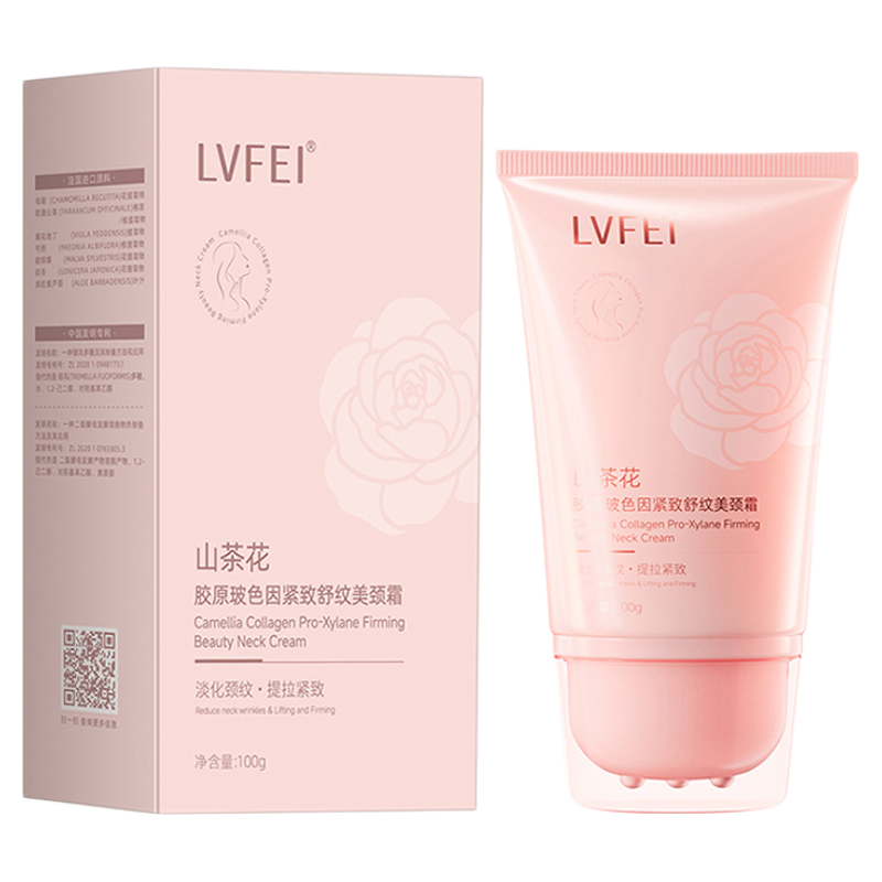 国货山茶花胶原玻色因紧致舒纹美颈霜淡纹紧致抗皱提拉滚珠按摩