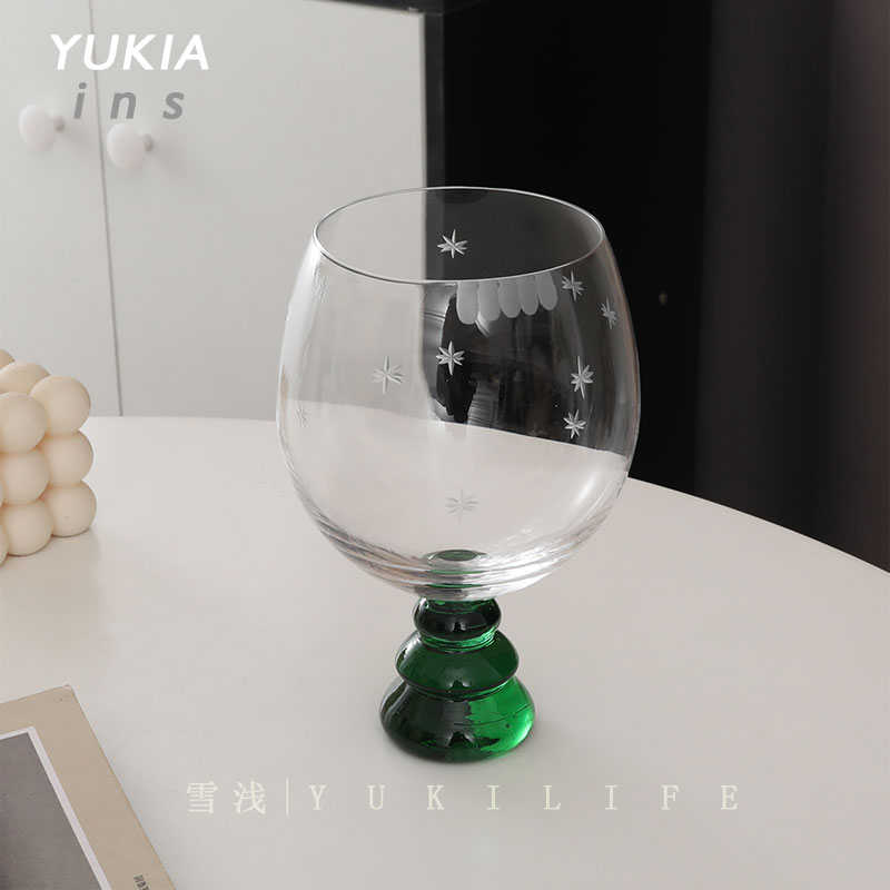 女王祖母绿松塔杯 葡萄酒杯红酒杯子 中古杯手刻水晶玻璃杯圣诞树