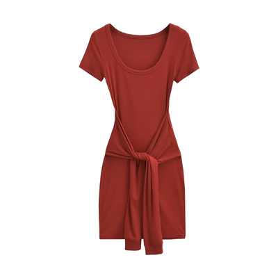 性感假两件系带收腰包臀连衣裙