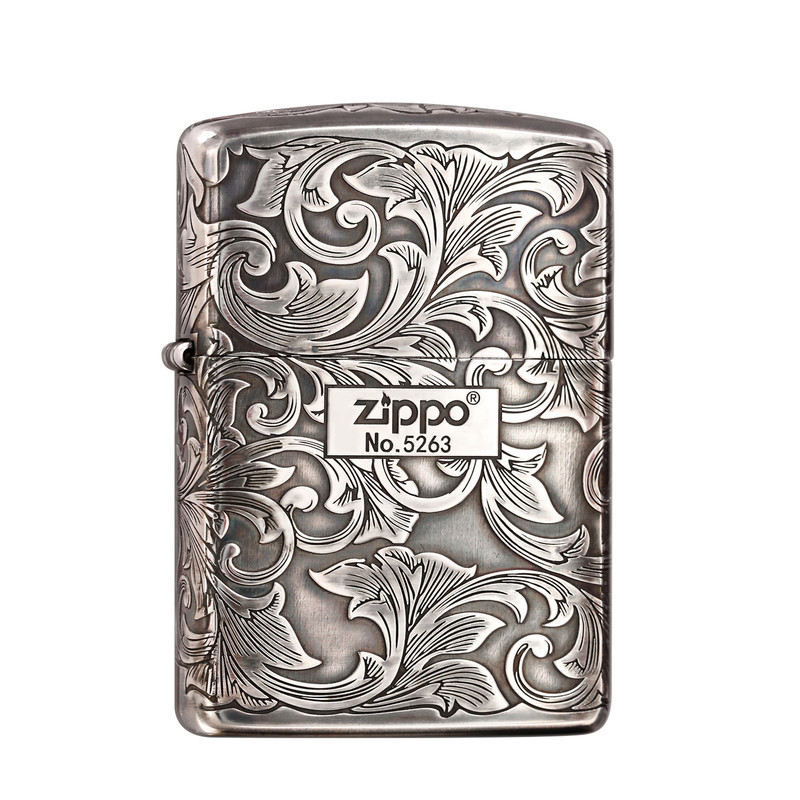 Zippo镀银五面唐草侘寂风男送礼