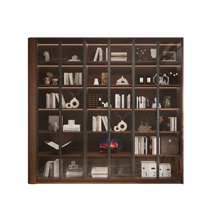 实木定制书柜圆弧玻璃门橡木展示柜定制整墙一体到顶书架去客厅化