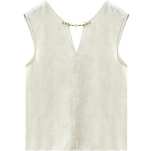 COCOBELLA前后两穿暗纹提花无袖衬衫仿香云纱气质人丝上衣VT0032