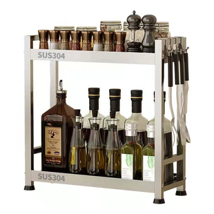 304不锈钢架特厚置物架厨房家用调料架台面三层油盐酱醋收纳架子