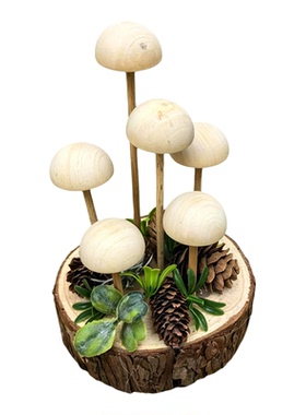 森系天然木质蘑菇摆件户外庭院装饰花园亲子创作治愈系手工木制品