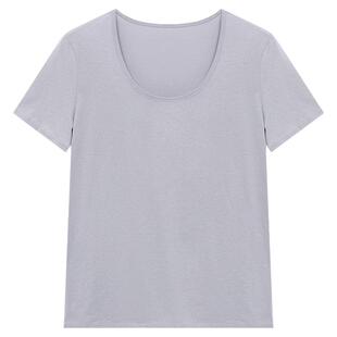 BasicHouse百家好基础款黑色U领纯色T恤女夏新款百搭微透短袖上衣