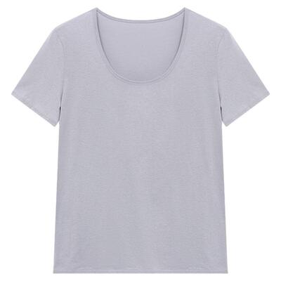 BasicHouse百家好基础款黑色U领纯色T恤女夏新款百搭微透短袖上衣