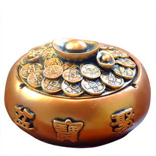 创意复古浮雕聚宝盆招财进宝大号带盖烟灰缸招财客厅书房吧台摆件