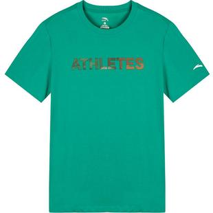 安踏青少年短袖T恤男2026夏季新款绿色圆领针织衫透气运动服半袖