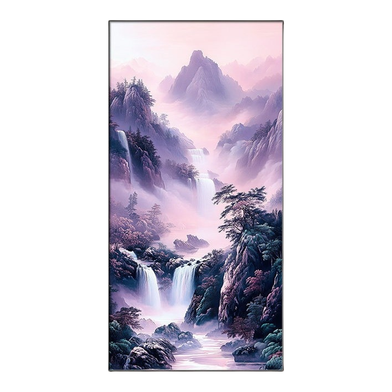 紫气东来玄关画新中式客厅东墙装饰画走廊过道挂画源远流长山水画