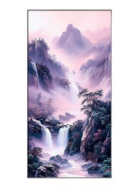 紫气东来玄关画新中式客厅东墙装饰画走廊过道挂画源远流长山水画