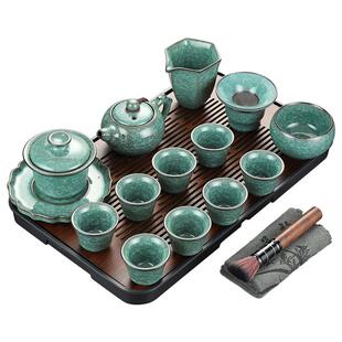 高端家用绿冰功夫茶具套装 客厅冰裂纹整套清山陶也茶具遇水化冰