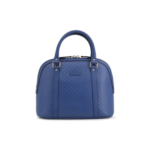 Gucci/古驰贝壳包老花Logo压纹女款中号牛皮蓝色单肩手提包未使用