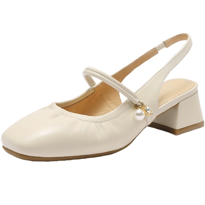 鞋女粗高跟百丽同款凉鞋夏新真皮