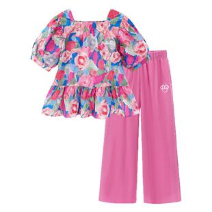 短袖t恤套装夏装女童2026新款小女孩衣服碎花纯棉上衣两件套夏季