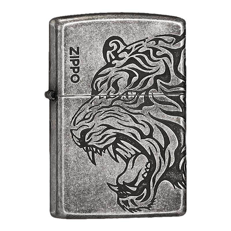 zippo古银蚀刻猛虎打火机