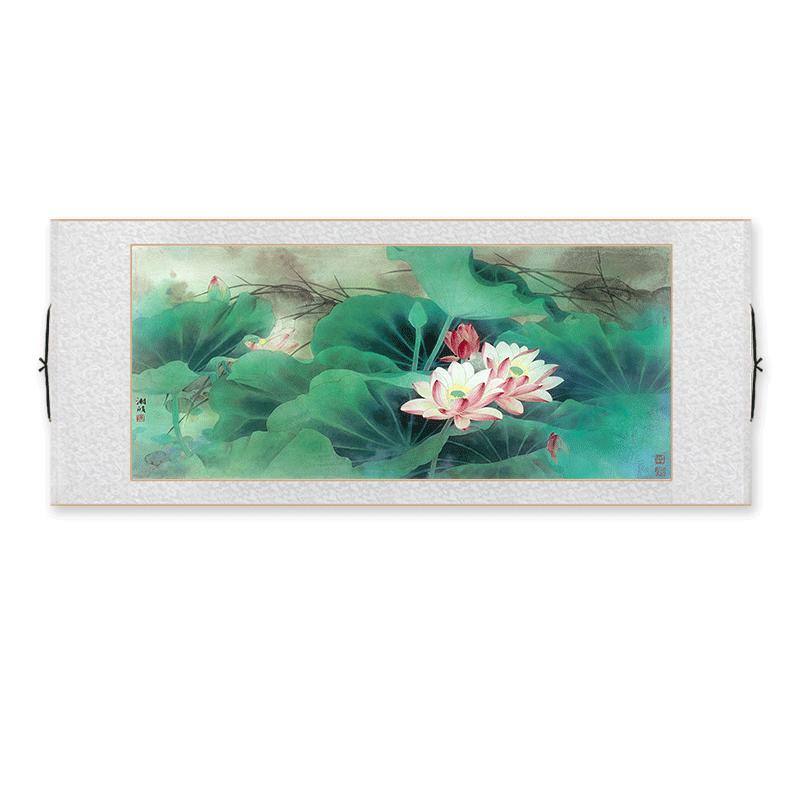 名家横版荷花国画邹传安荷花图