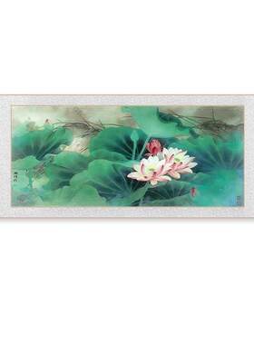 名家横版荷花国画邹传安荷花图