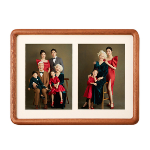 实木榫卯黑胡桃圆角相框两宫格二连框情侣结婚做照片高级感摆台