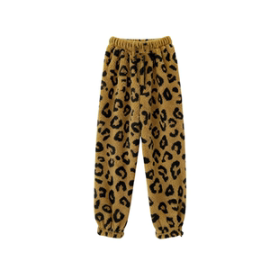 秋冬睡裤男女珊瑚绒加绒加厚保暖特大码300斤毛绒裤豹纹束脚宽松