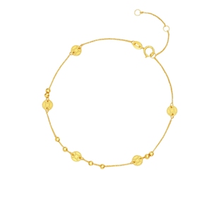 周六福黄18K金手链女铜钱金珠手饰多彩金Au750新年礼物送女友