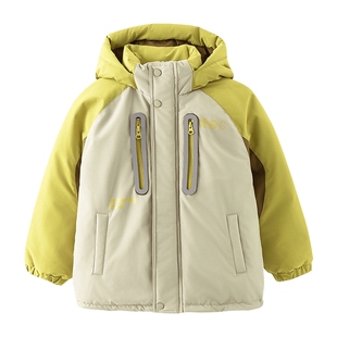 儿童冬季新年红色冲锋衣羽绒服爆款2026新款男童撞色登山防寒外套