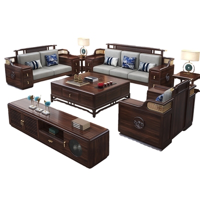 新中式乌金木实木沙发组合
