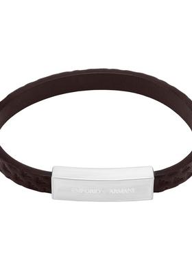 阿玛尼男士钢质皮革压花插扣手镯