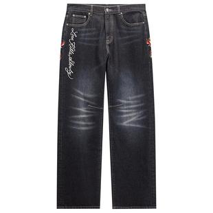 Ed Hardy埃德哈迪春季流行新款绣花手绘合身中腰男士牛仔长裤