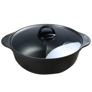 日本杉山金属电磁炉专用火锅鸳鸯锅双耳家用铝合金一体压铸不粘锅