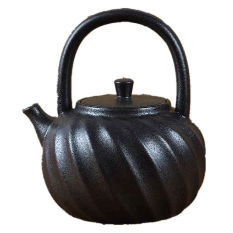 黑色耐高温陶瓷烧水茶壶明火电陶炉煮白茶烧茶提梁单壶手工泡茶壶