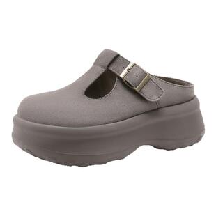 星期六全包软底EVA包头拖厚底勃肯鞋女复古高级增高6cm【直】