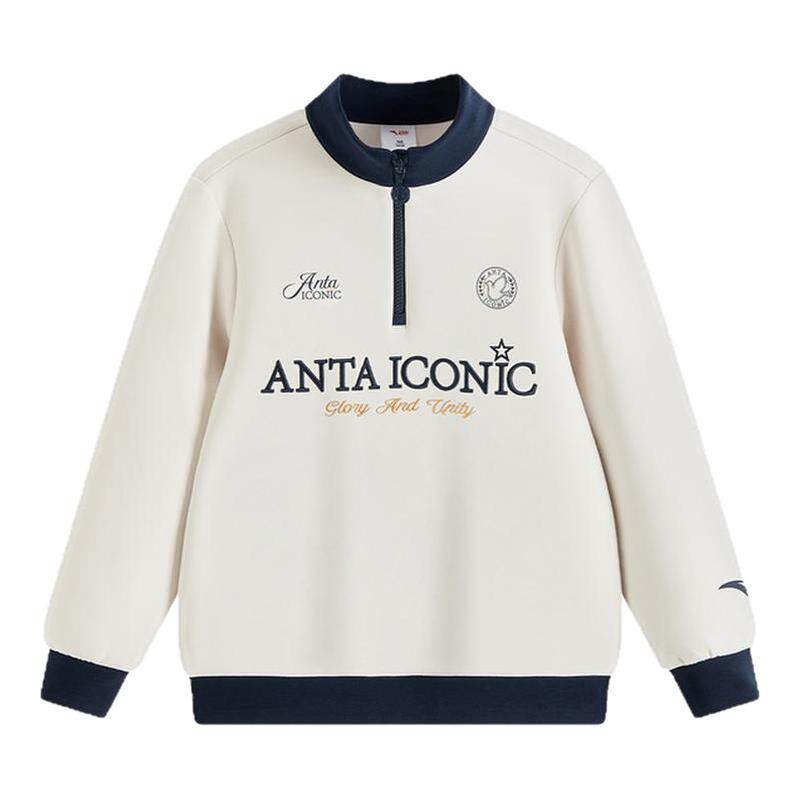 安踏儿童男大童针织套头衫2026年春季新款长袖中大童运动卫衣