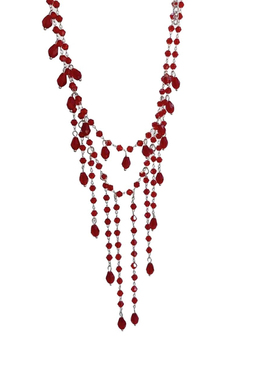 法式超闪红色水晶串珠流苏双层项链复古潮流优雅高级感锁骨链新款