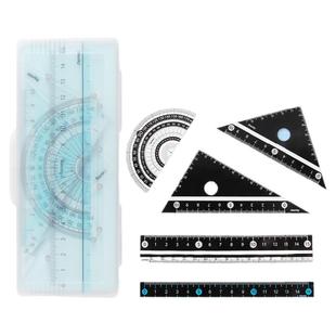 日本Raymay藤井尺子直尺套装量角器三角板15cm小学生用刻度清晰防滑套尺文具多功能亚克力初高中生数学考试用
