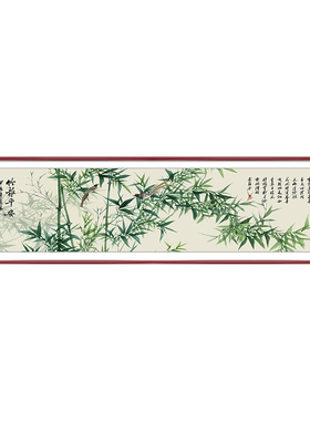 竹子挂画夫妻房间卧室装饰画新中式主卧床头画横版竹报平安壁画