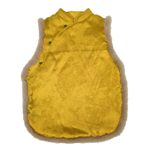 女童新中式马甲冬季拜年服儿童过年亲子唐装背心新年衣服坎肩黄色