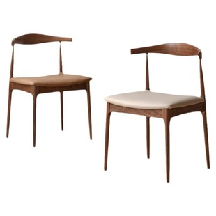 源氏木语西物实木餐椅黑胡桃木牛角椅北欧餐厅椅子家用靠背椅书椅