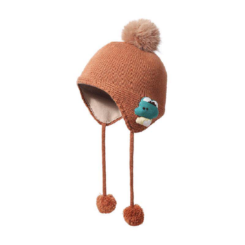 秋冬婴儿帽子羊毛护耳毛线帽宝宝秋款儿童小童男女童毛球护耳帽