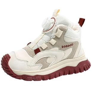 巴布豆童鞋女童棉鞋2025冬季新款皮面防水加绒加厚保暖儿童运动鞋