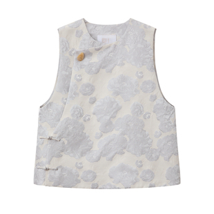 如意连云【慕尧】春新款玉石扣提花偏襟马甲女新中式盘扣上衣坎肩