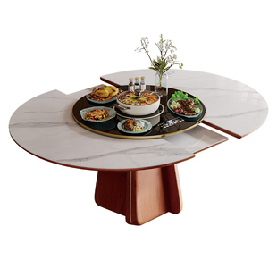 椭圆形伸缩岩板餐桌可扩大带火锅暖菜电磁炉一体家用折叠电动饭桌