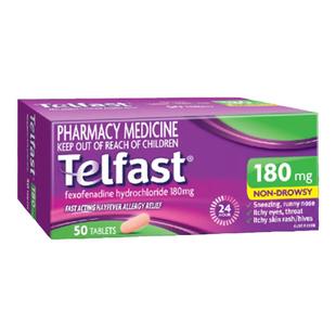 新西兰药房50粒Telfast退敏快非索非那定盐酸盐抗过敏片180mg