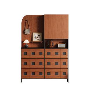 中古风入户门后超薄鞋柜家用多层极窄小型入户玄关收纳洞洞板一体