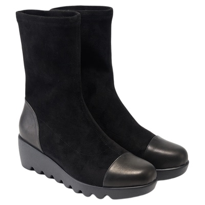 fed松糕底弹力靴冬季新款女靴拼接瘦瘦靴黑色短靴女款S1104-YA009