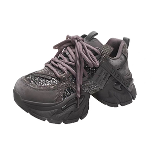 【单/棉】7cm小个子水钻厚底老爹鞋女2025秋冬百搭增高休闲运动鞋